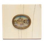 An early 20th Century oval miniature view of St Peter's Square, Rome, in a ivory frame, 3.