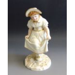 A Royal Worcester figure of a dancing girl by a tree stump, modelled by James Hadley,