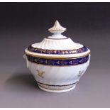 A Worcester Flight period fluted sugar box and cover, cobalt blue borders and gilding,