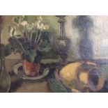 Willy Bille (Danish, 1889-1944), still life flowers and urn Initialled W.B, oil on canvas, 56.