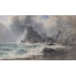 George Lowthian Hall (British, 1825-1888), a rocky coastal scene, signed and dated 1877 l.r.