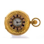 A Continental 18ct gold lady's half hunter fob watch, circa 1900, the 3.