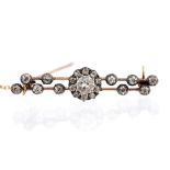 A late Victorian diamond cluster bar brooch,