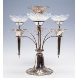 An Edwardian silver and glass six banch epergne