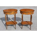 A pair of late 19th Century French occasional tables, with a single drawer, ormolu mounts,