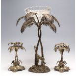 A Mappin & Webb EPNS epergne cast as giraffe and palm tree garniture,