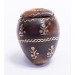 A 19th Century horn vinaigrette or egg form, gold pique work decoration,