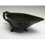 A Japanese bronze tripod pouring vessel, late 19th Century,