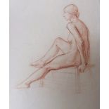 Sir Walter Westley Russell RA (1867-1949), Sitting Nude, red pencil drawing, studio stamp verso,