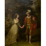 Circle of William Hamilton, a theatrical scene with two lovers in a wooded landscape,