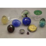 Assorted paperweights to include a Bertil Vallien of Kosta Boda weight, a Cristal D'arques, Mdina,