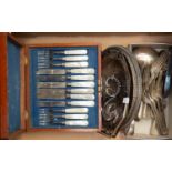 A cased EPNS knives and forks, cased EPNS fish flatware,