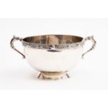 A silver twin handled bowl, Dublin 1950, Alright & Marshall, Celtic design,