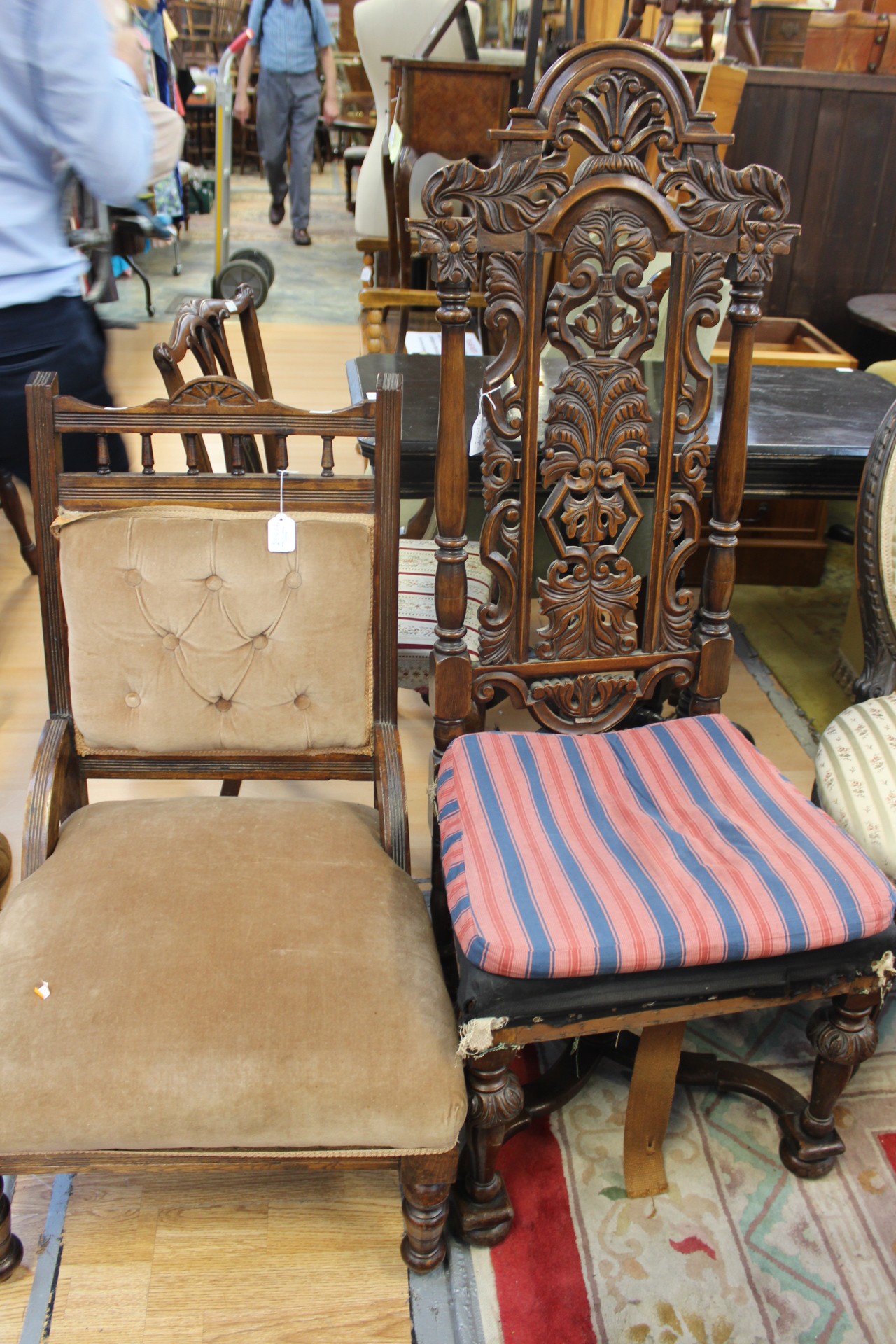 A collection of four various chairs, comprising a Victorian Carolean style high backed chair,