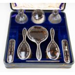 Early 20th Century cased Silver and torter shell vanity set, Birmingham,