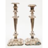 A pair of Georgian silver plated candlesticks,