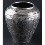 A large Islamic white metal baluster vase, of circular form, richly engraved with figures, a