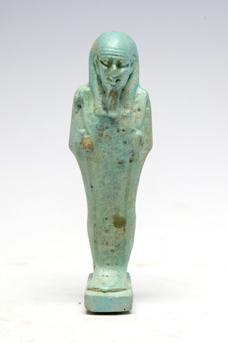 Egyptian faience shabti figure Late Dynastic Period, C. 664 BC - 332 BC. A beautiful light blue - Image 2 of 5