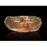 Egyptian Wooden Gesso Sarcophagus Fragment Depicting NUT Late Dynastic Period, C. 664 BC.A