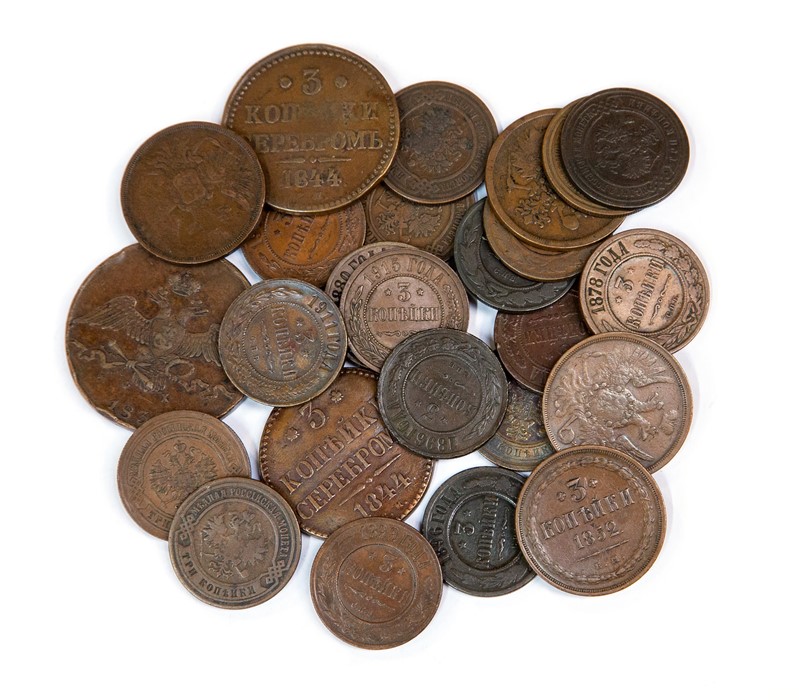 Russia: 10 Kopeks 1832; 3 Kopeks 1844 x2, 1852 x4,