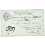 Peppiact Five Pounds white banknote, dated Aug 23r