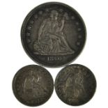 USA Half Dime 1840 and 1847; Quarter Dollar 1860 (