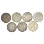 Belgium 5 Francs coins; 1868, 1870, and 1873 x 5 (