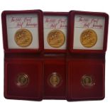 Three proof half sovereigns, 1980 with certificate