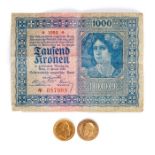 Half Sovereigns 1903, 1918 with a German banknote