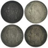 Belgium 5 Francs; 1868, 1869, 1873 x2 (4)