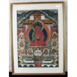 Two late 19th century Tibetan Thanka, each with central diety, 43cm x 33cm. (2)