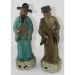 **REOFFER JAN ETWALL £40/£60** Two Chinese Yixing style pottery figures, each standing in