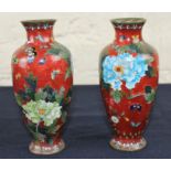 **REOFFER JAN ETWALL £30/£40** A pair of Japanese Meiji period cloisonne vases. (2)