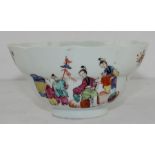 A mid 18th century Chinese famille rose scalloped shape flared bowl, decorated all round with two