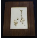 A Japanese Meiji period (1868-1912) shibayama ivory and mother of pearl panel, depicting three frogs