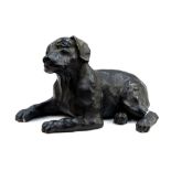 A bronzed plaster study of a recumbent puppy, circa 1930's, indistinctly signed XXXX Scotland,