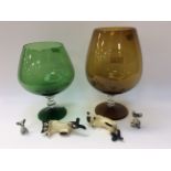 Two vintage large brandy glasses with cat and mouse (2)