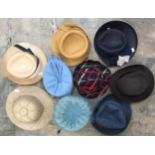 A collection of hats to include a straw 1940s from Lebanon Solar Topi, a nans 50s trilby,