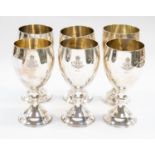 Set of six regimental silver goblets