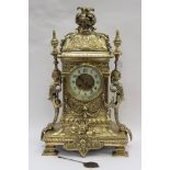 Large brass French late 19th Century mantle clock Regency style,