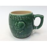 Bourne Denby, Green glazed Commemorative mug Coronation of George VI,