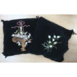 Embroidered velvet cushion 1930's large size, embroidered with a basket of flowers design,