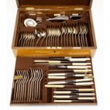 A Walker and Hall plated flatware set in and out canteen