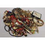 A box of assorted costume jewellery, vintage also, to include rings,