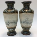 Hannah Barlow for Royal Doulton, a pair of pedestal vases, incised with donkeys,