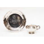 A presentation salver, VGirls school 1917-1931 together with a white metal - planished cup,