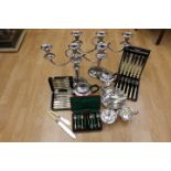 A quantity of plate and EPNS including a pair of candelabras; four peice Georgian style tea set,