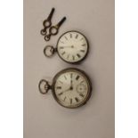 A silver key wind pocket watch (Swiss movement) together with a small silver exampler