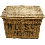 A vintage wicker work landry basket, early to mid 20th Century, marked No.39, M.