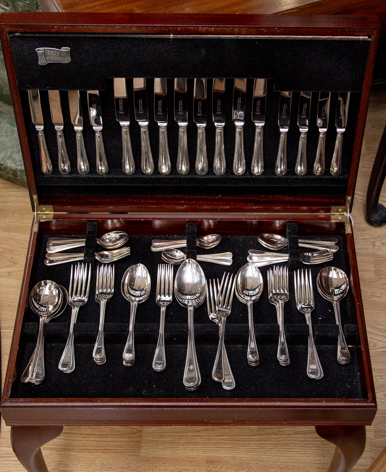 A Cooper Ludlam EPNS A1 silver plated canteen of cutlery, comprising tablespoons, dinner forks,